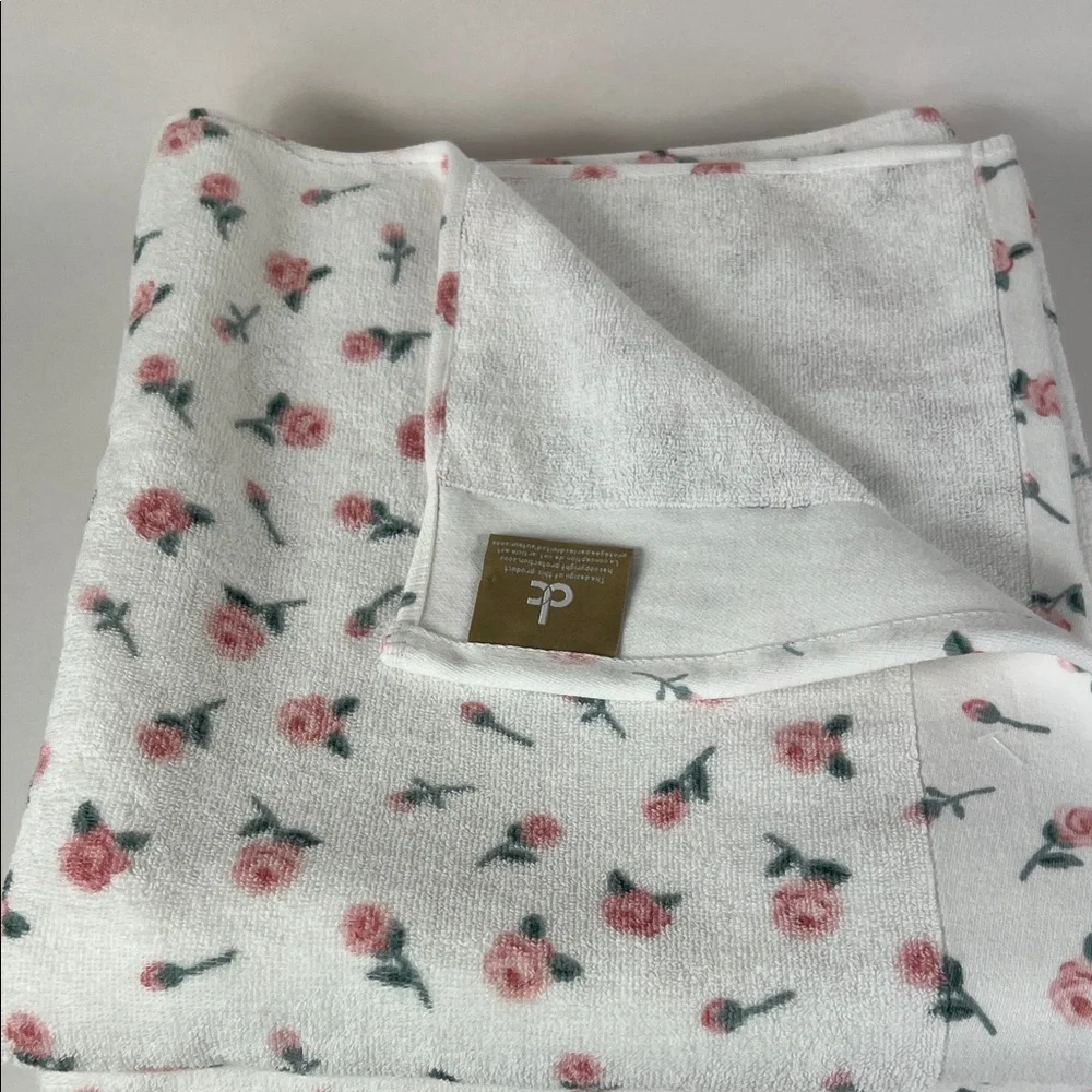 Deborah Connolly Bath Towels White with Pink Rose Floral Cotton Soft 2 Pc NEW